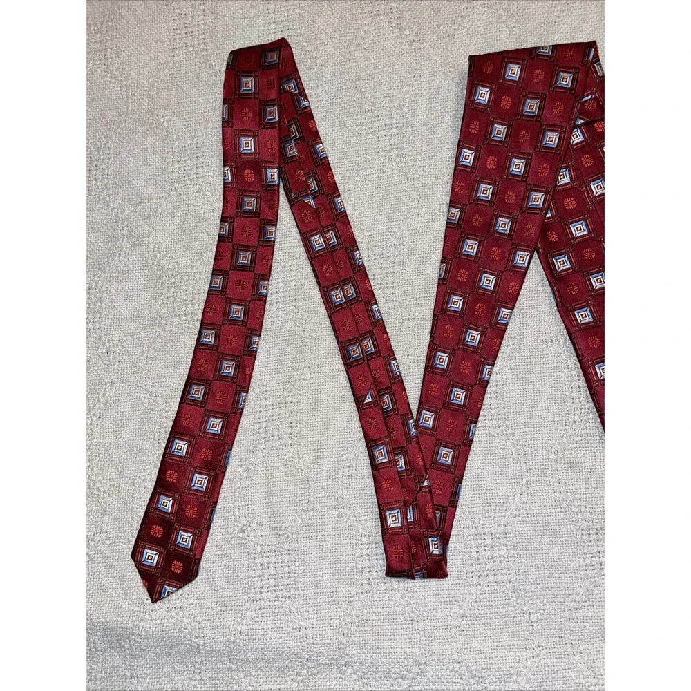 Ermenegildo Zegna Men’s Dress Tie Sz 59” 3.5” Red Geometric Business Formal NWOT
